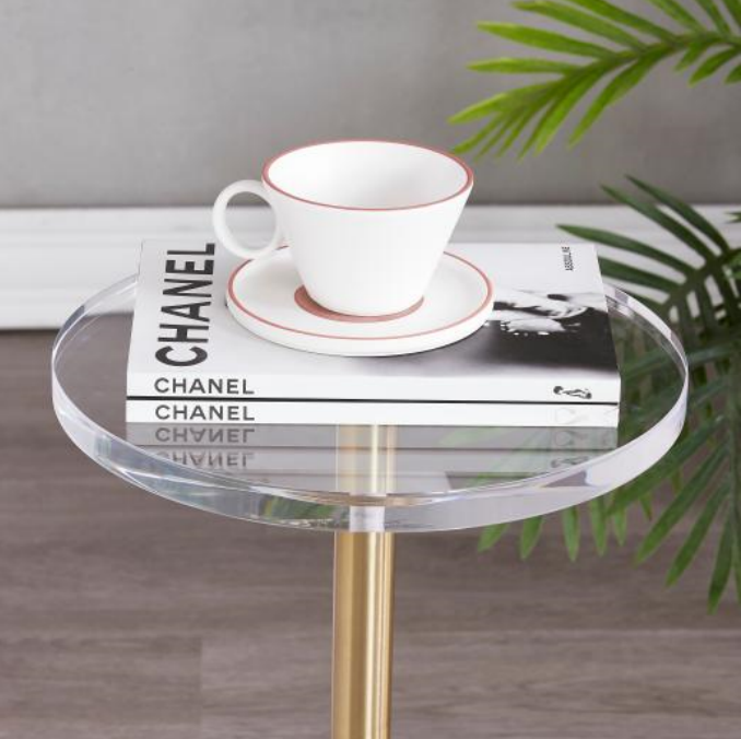 Clear acrylic round side table stylish end table stainless steel with marble in the bottom